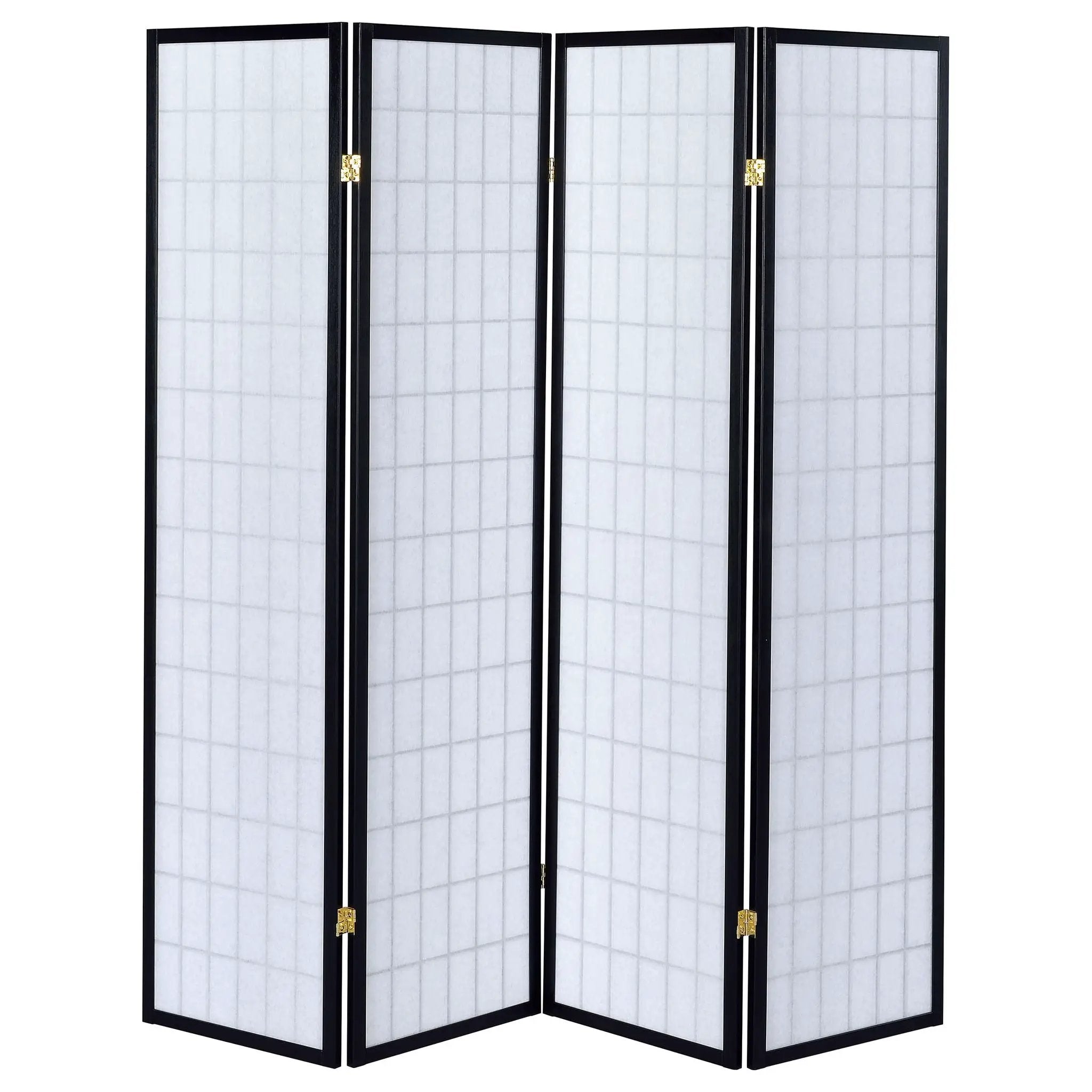 Roberto 4-Panel Room Divider Folding Shoji Screen Black by Unique Piece Furniture