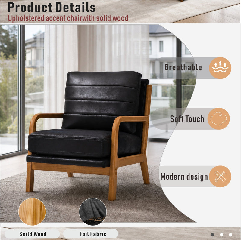 Foil Fabric Wood Armchair with Solid Wood Frame - Neutral, photo 4 of 10