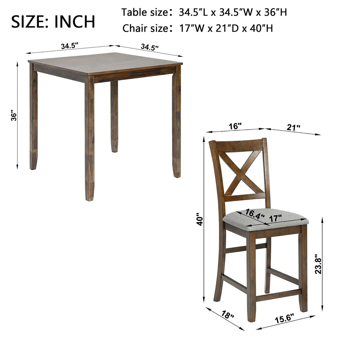 5 Piece Dining Table Set, Wooden Dining Square Table Set For 4 by HouseOfZazla