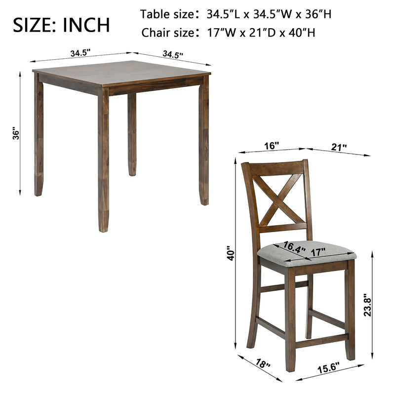 5 Piece Dining Table Set, Wooden Dining Square Table Set For 4 by HouseOfZazla
