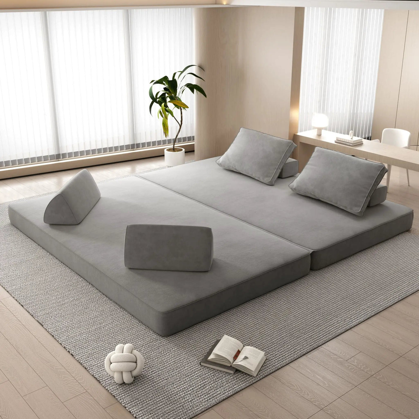 Multifunctional Convertible Sofa Bed With 2 Tumbler Backrests And 2 Pillows, Deep Seat Couch by HouseOfZazla