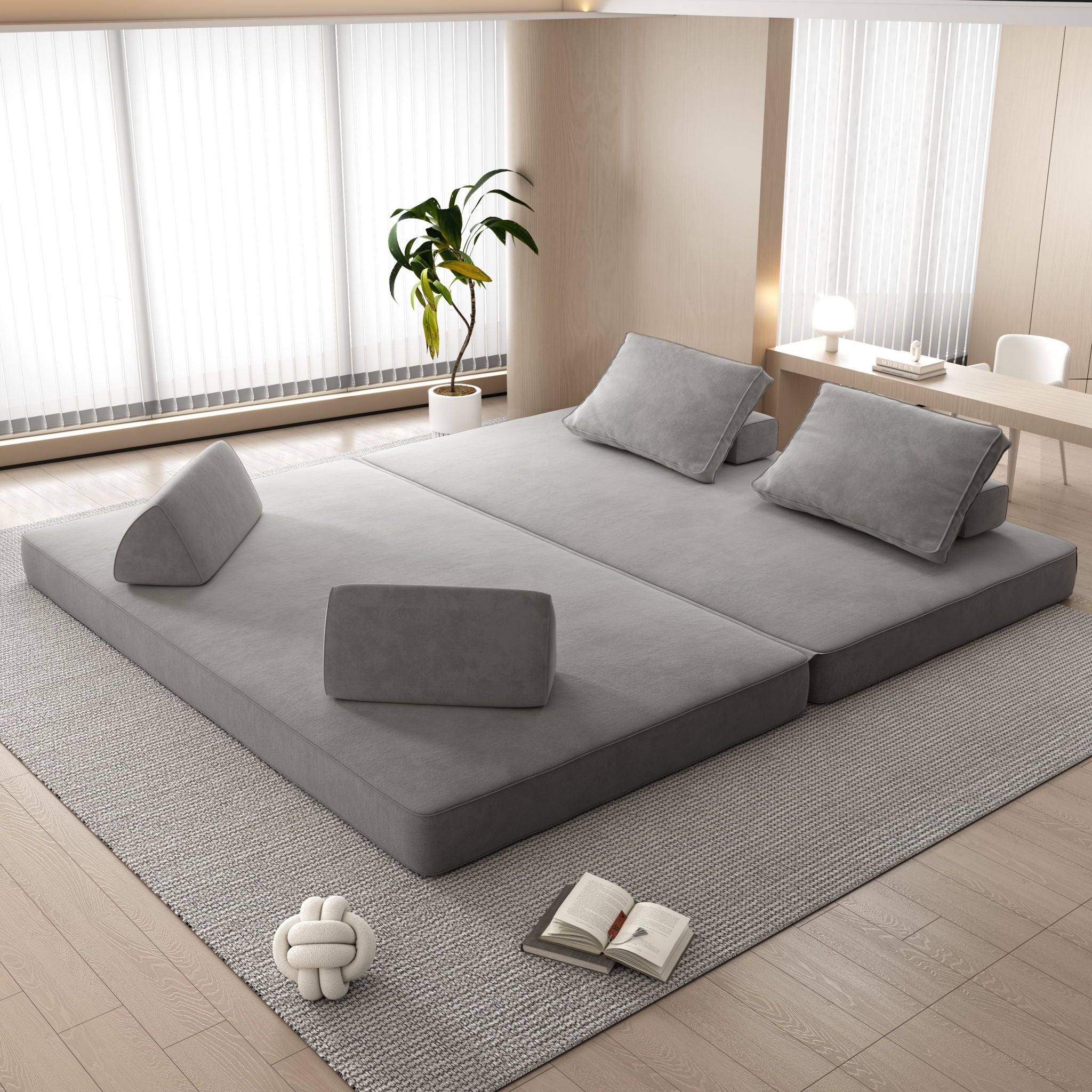 Multifunctional Convertible Sofa Bed With 2 Tumbler Backrests And 2 Pillows, Deep Seat Couch by HouseOfZazla