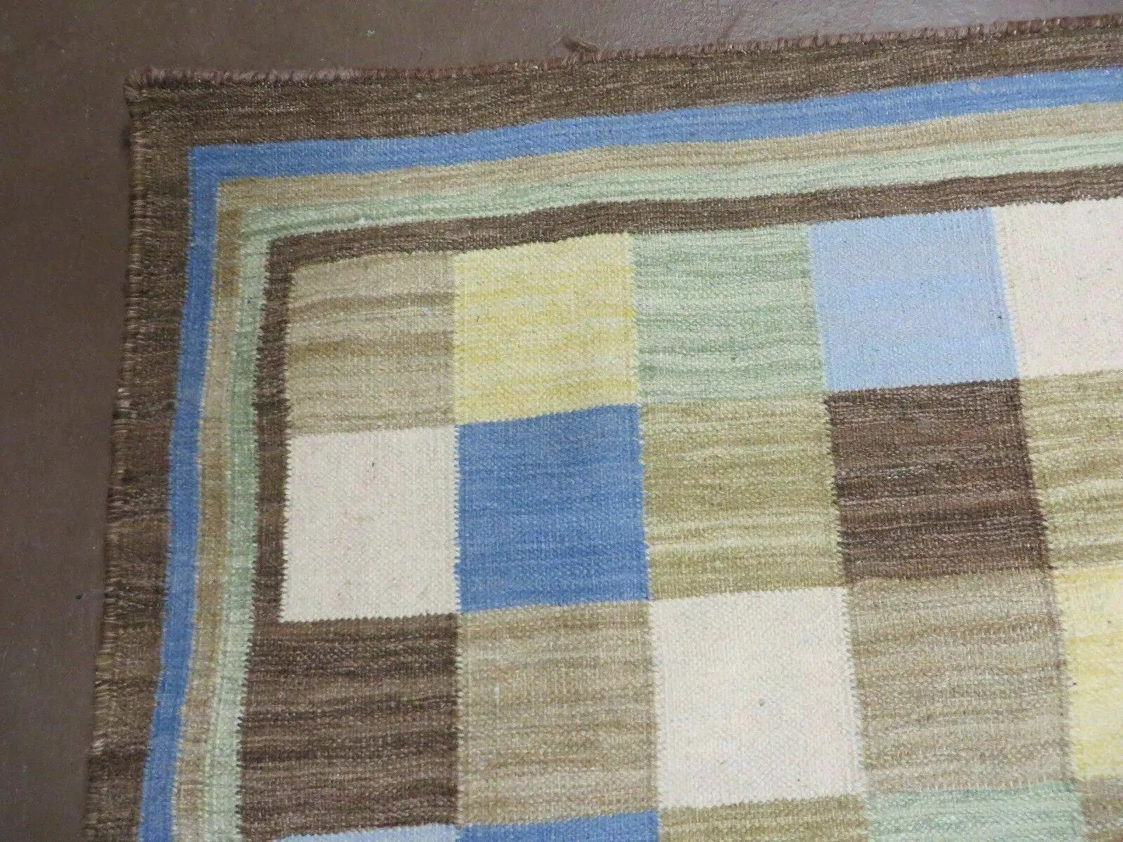 5' X 8' Hand-knotted Kilim Dhurrie Wool Cotton Rug Flat Weave Carpet Checkered Pattern Colorful Multicolor by Jewel Rugs
