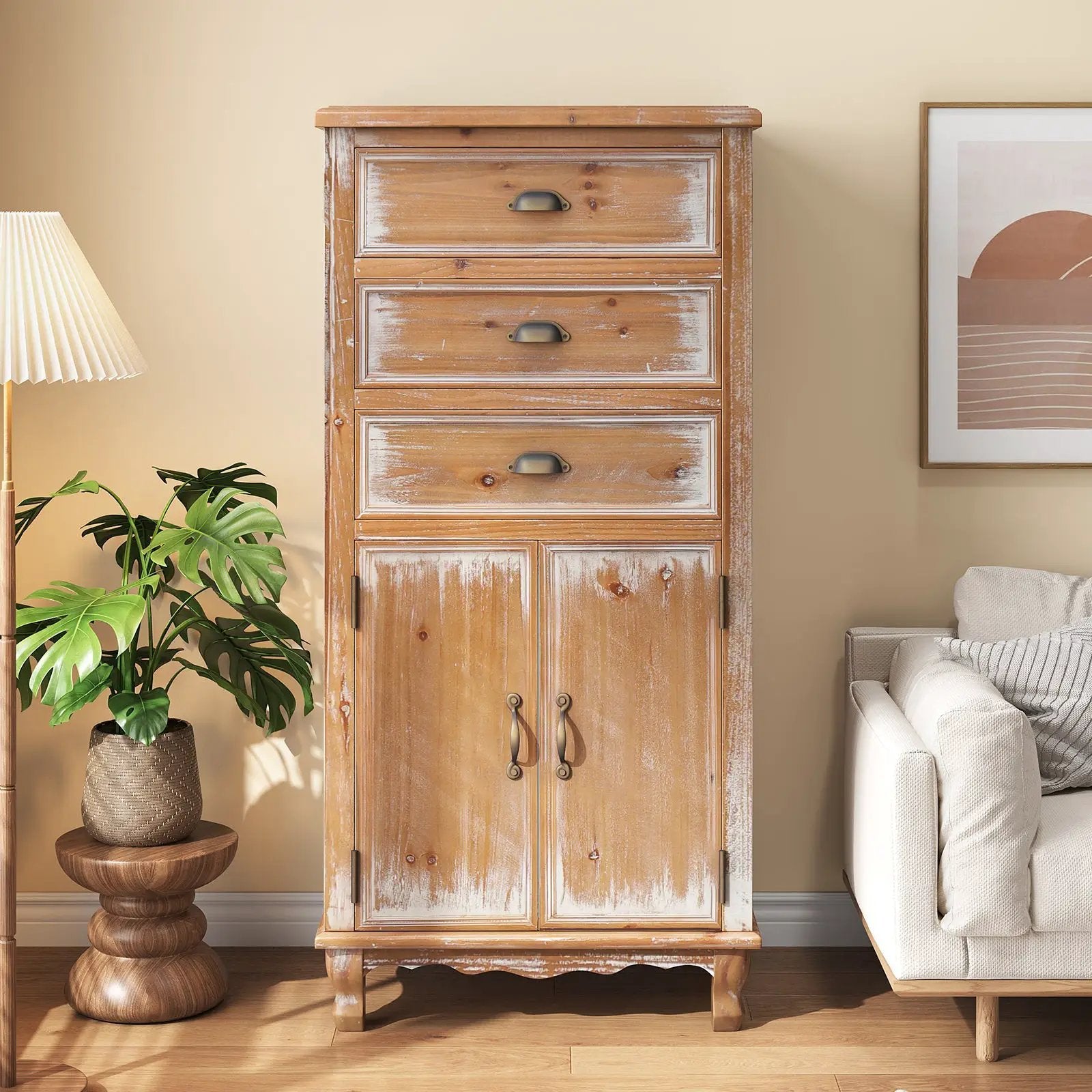 Rustic Wooden Storage Cabinet with Decorative Cutout Door & 3 Drawers by HouseOfZazla