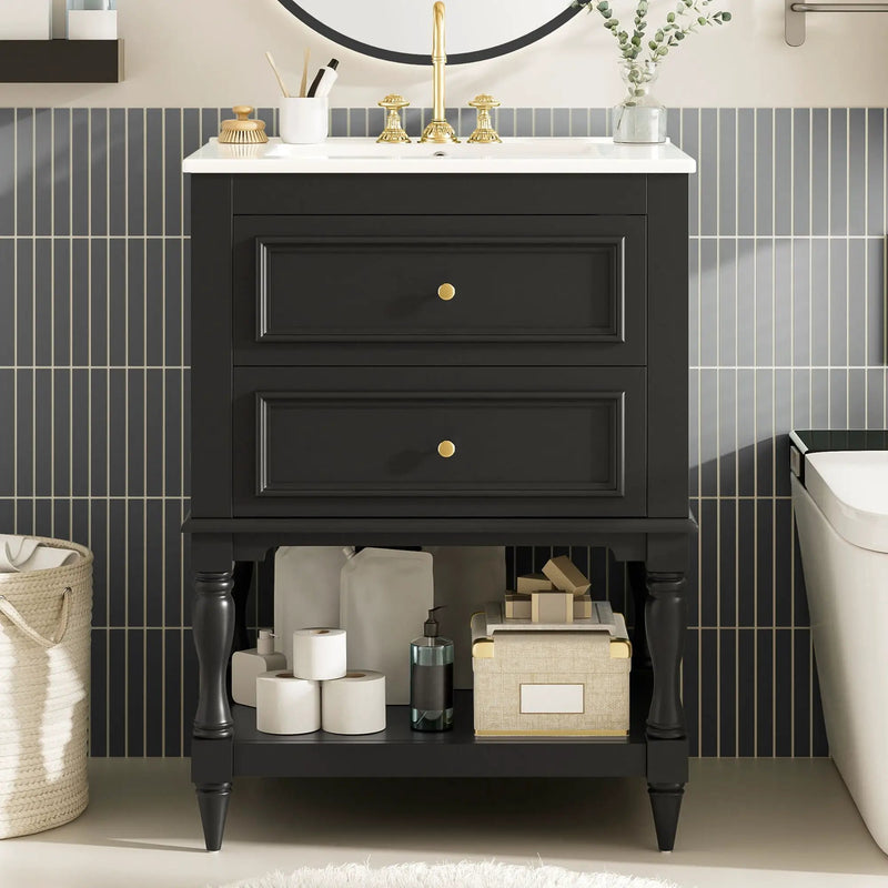 Bathroom Vanity With Sink, 2 Drawers Storage Cabinet, Open Shelf by Unique Piece Furniture