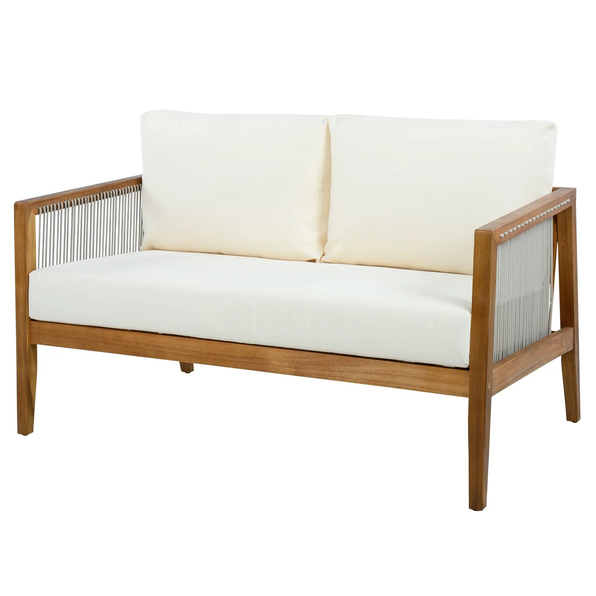 Outdoor 4-Piece Sofa Set, Acacia Wood Frame with Rope Detail, Water-Repellent by HouseOfZazla