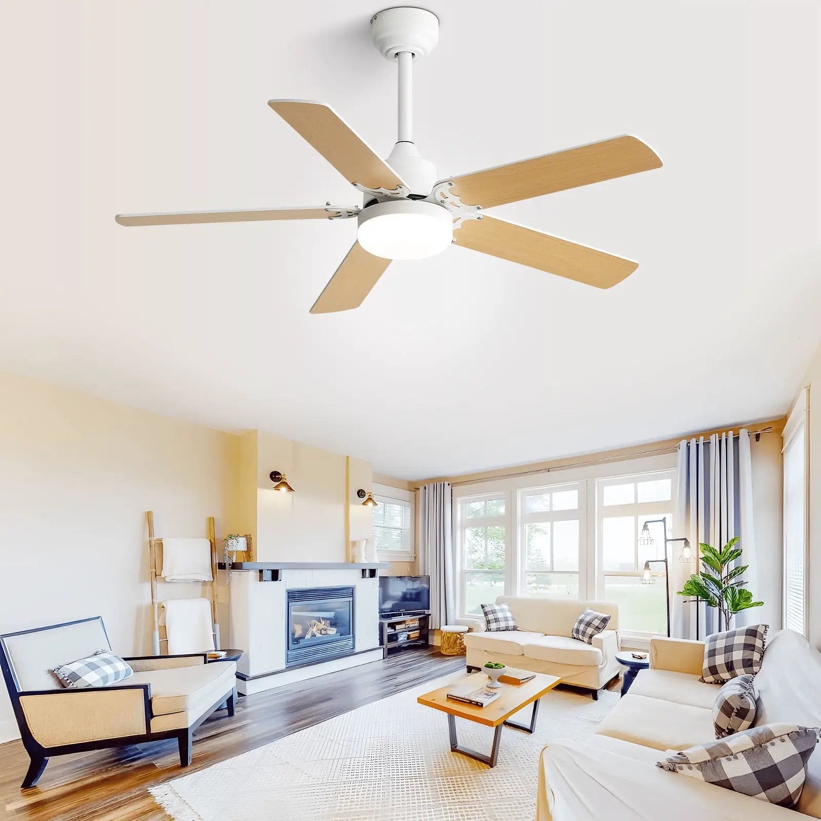 Modern Ceiling Fan With 3 Color Dimmable Light 5 Blades Remote Control Reversible Dc Motor - White by Unique Piece Furniture