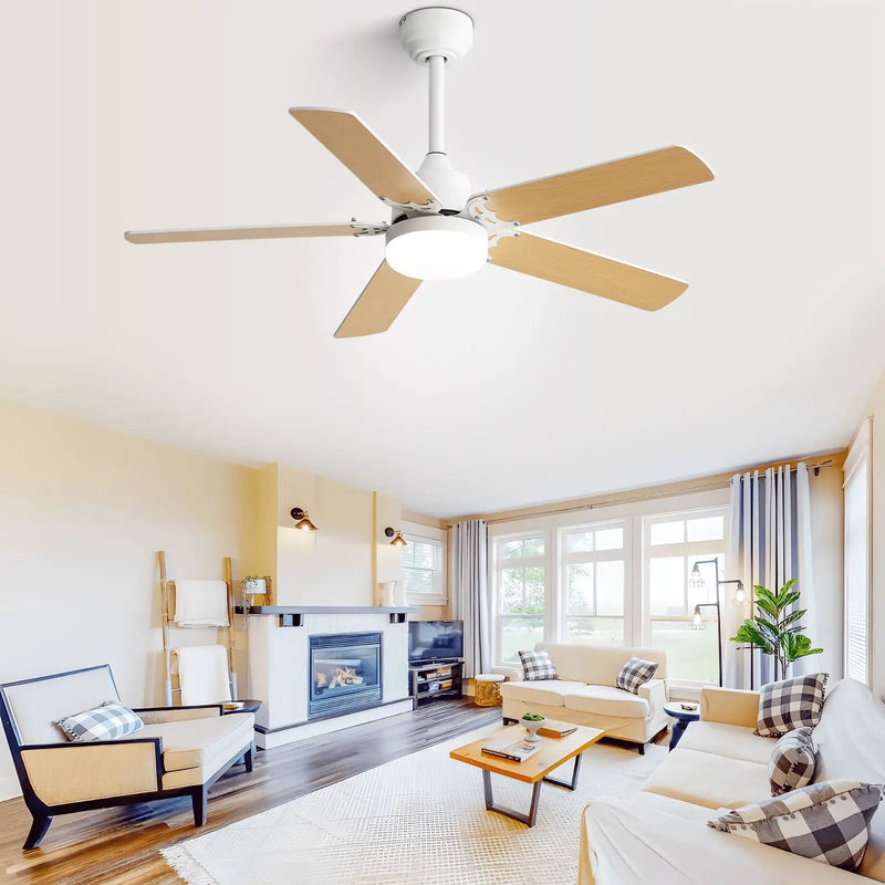 Modern Ceiling Fan With 3 Color Dimmable Light 5 Blades Remote Control Reversible Dc Motor - White by Unique Piece Furniture