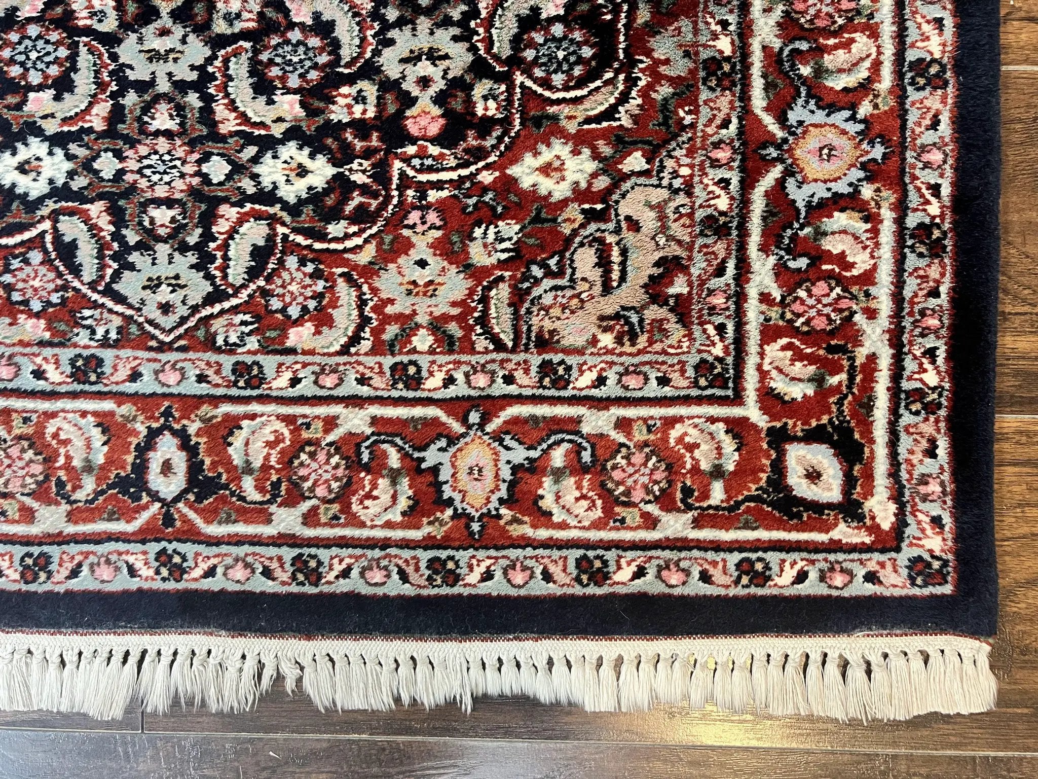Indo Persian Rug 3x4, Herati Allover Pattern, Midnight Blue and Red, Small Vintage Handmade Wool Rug by Jewel Rugs