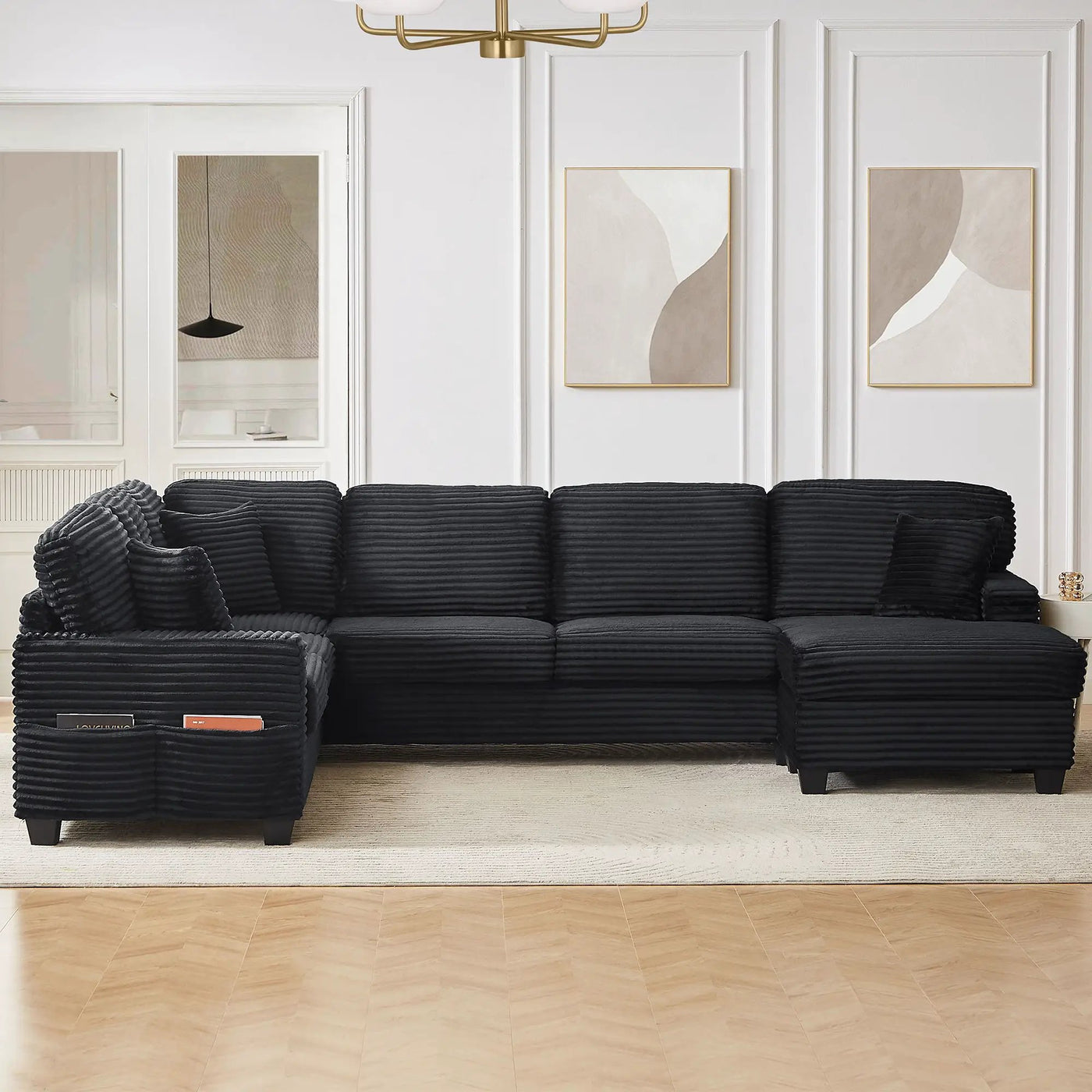 Upholstered U-Shaped Sectional Sofa With Movable Ottoman And Side Storage Pockets by Unique Piece Furniture