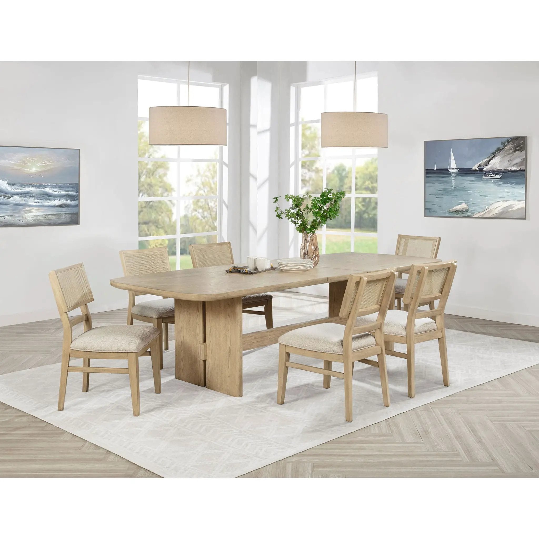 7 Piece Rectangular Dining Table Set With Chair - Oak by HouseOfZazla