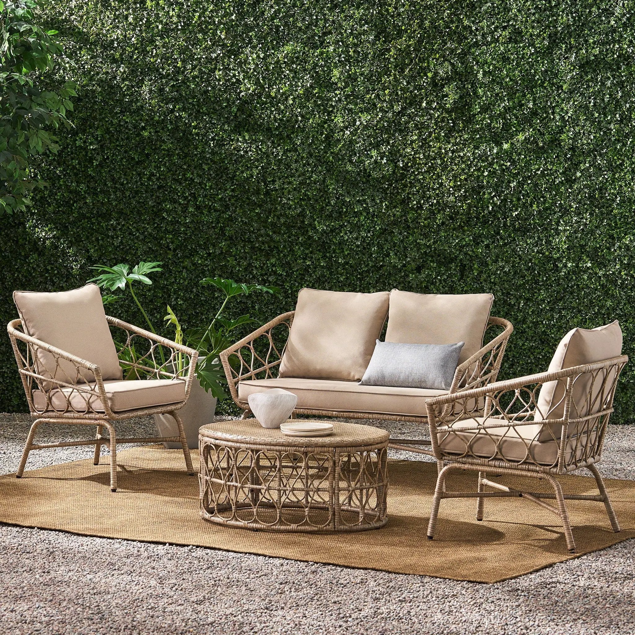Bruce Boho Inspired 4 Pieces Chat Set with Water Resistant Cushions - Brown by HouseOfZazla