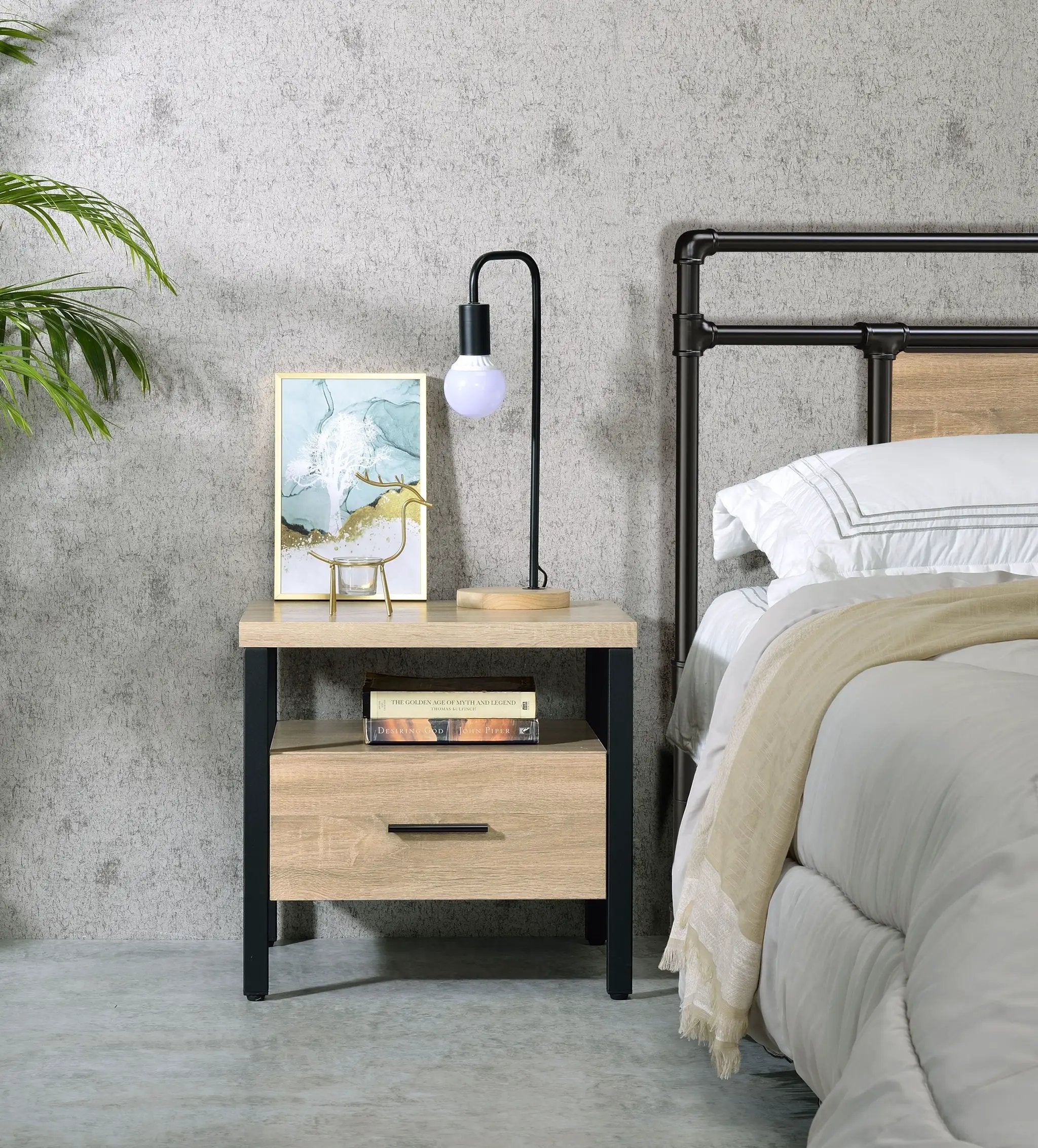 Oak Finish Nightstand with 1 Drawer and 1 Shelf by HouseOfZazla