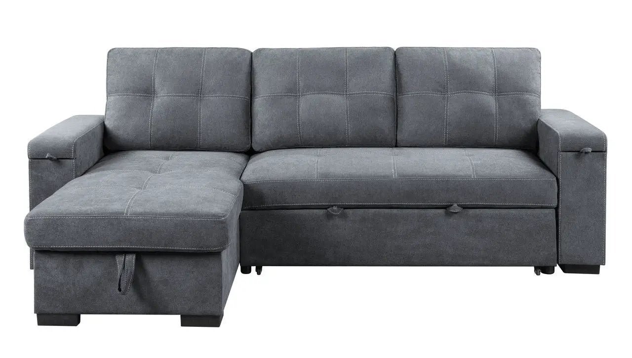 Toby - Woven Fabric Reversible Sleeper Sectional Sofa With Storage Chaise Cup Holder Charging Ports And Pockets by HouseOfZazla