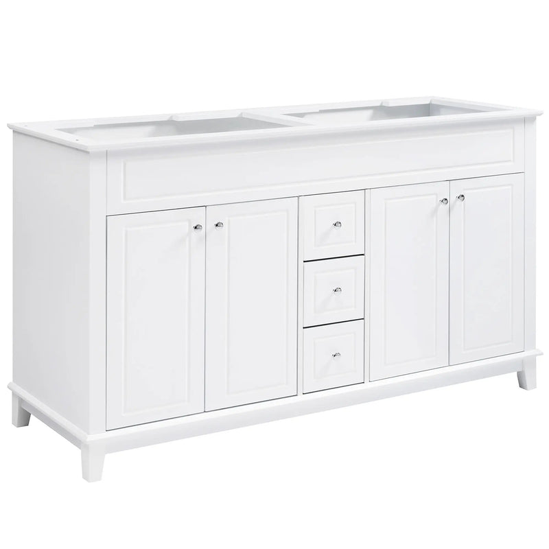 Bathroom Vanity Cabinet Only, 3 Drawers & 4 Doors With Double Layer Shelves - White by HouseOfZazla