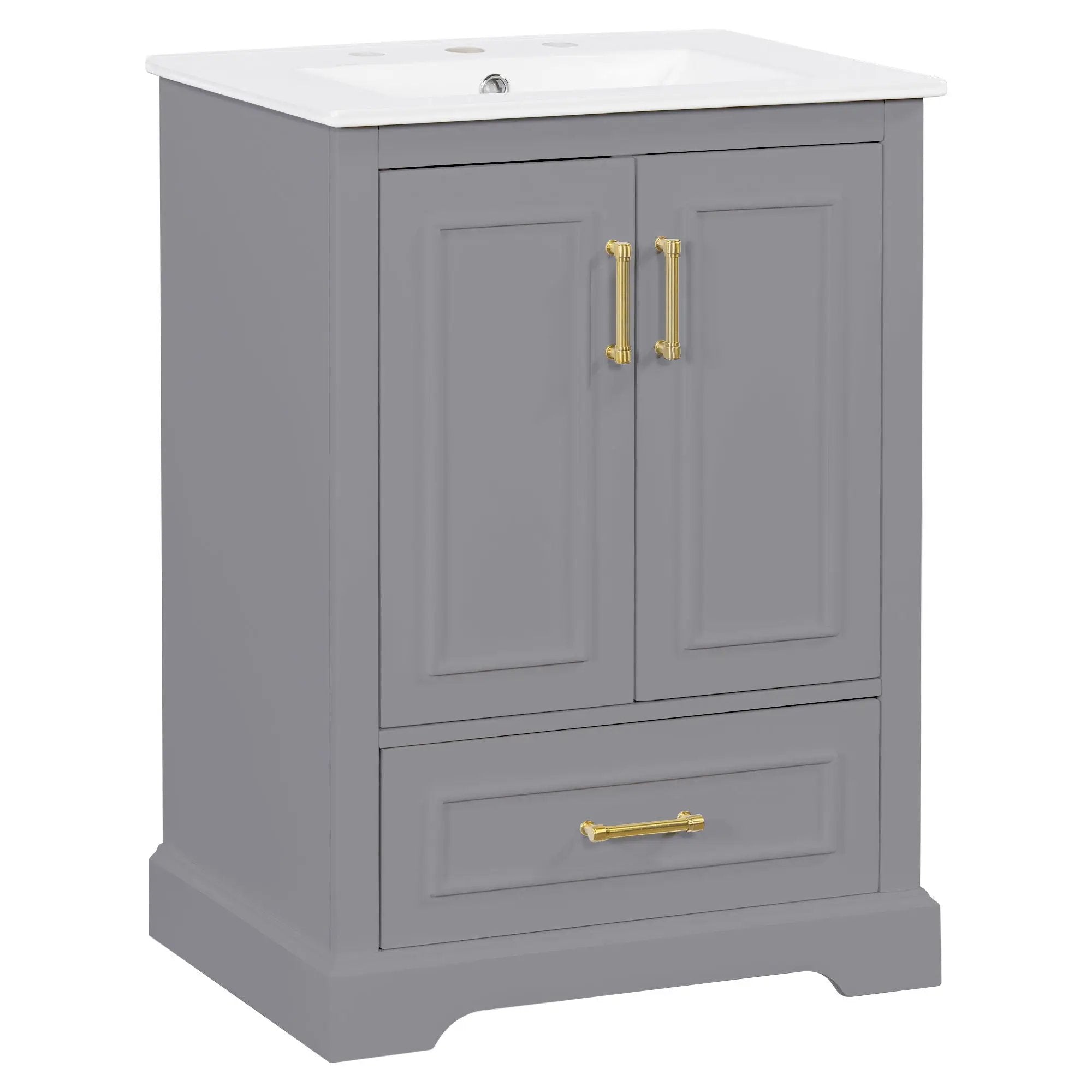 Bathroom Vanity With Sink, 1 Divided Drawer And 2 Soft Close Doors With Double Shelf