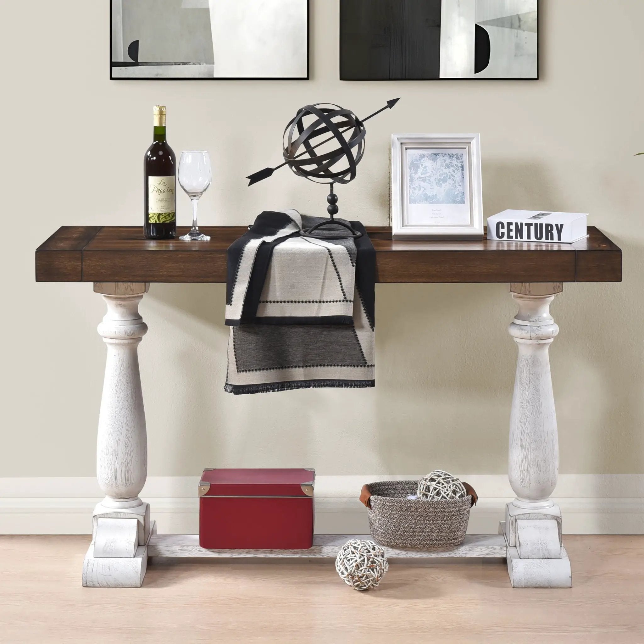 Farmhouse Retro Design Pedestal Sofa Tabe by Unique Piece Furniture