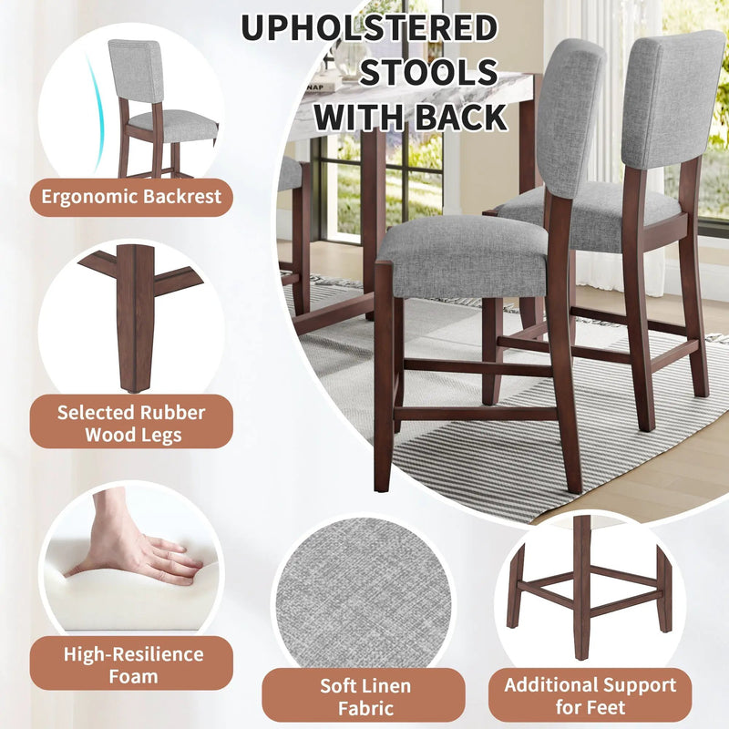 Set of 4 Mid-Century Modern Linen Upholstered Bar Stools by HouseOfZazla