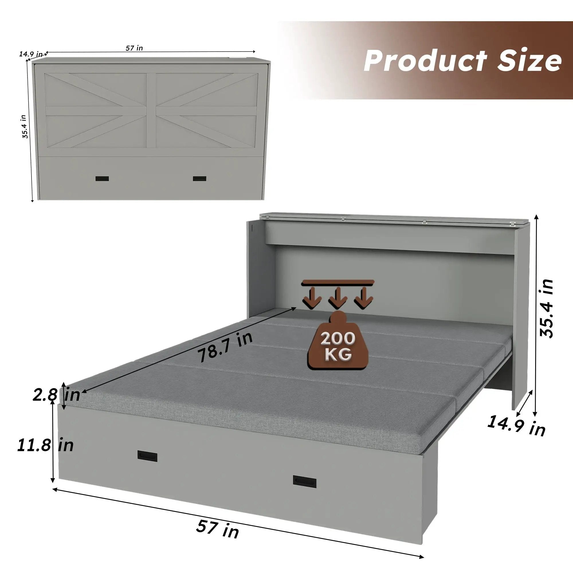 Murphy Bed With Storage Drawers And Charging Cabinet, Foldable Panels, Swivel Wheels by HouseOfZazla