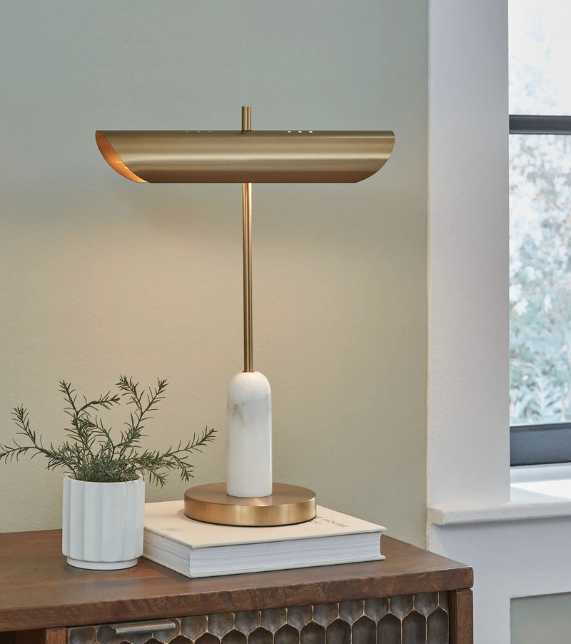 Rowleigh - Marble Desk Lamp - Gold Finish / White by Unique Piece Furniture