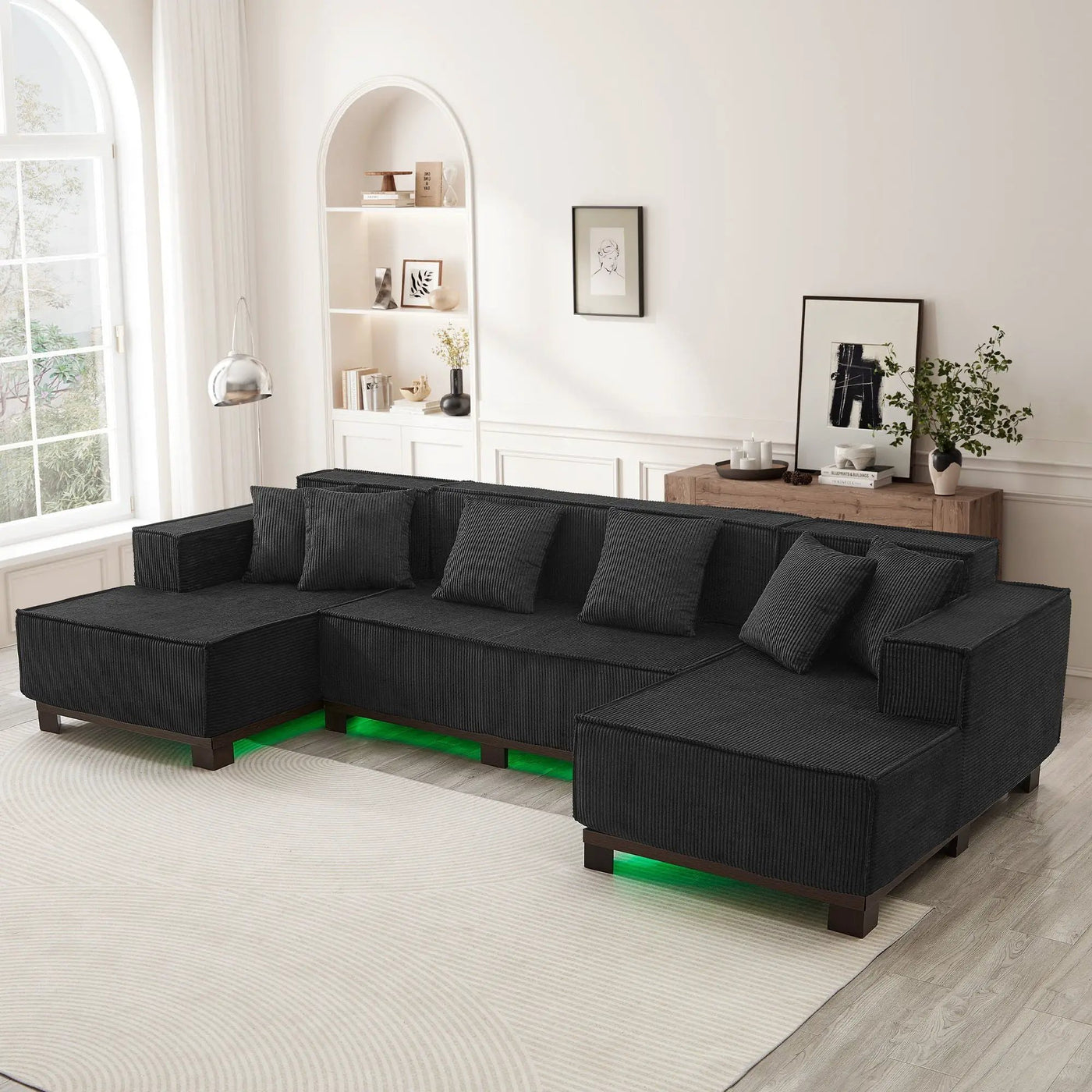 U-Shaped Sectional Sofa With RGB LED Light Strip And 6 Pillows by HouseOfZazla