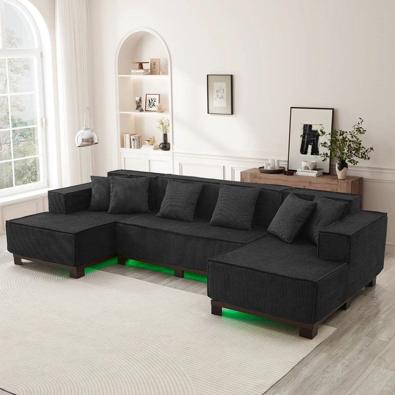 U-Shaped Sectional Sofa With RGB LED Light Strip And 6 Pillows by Unique Piece Furniture
