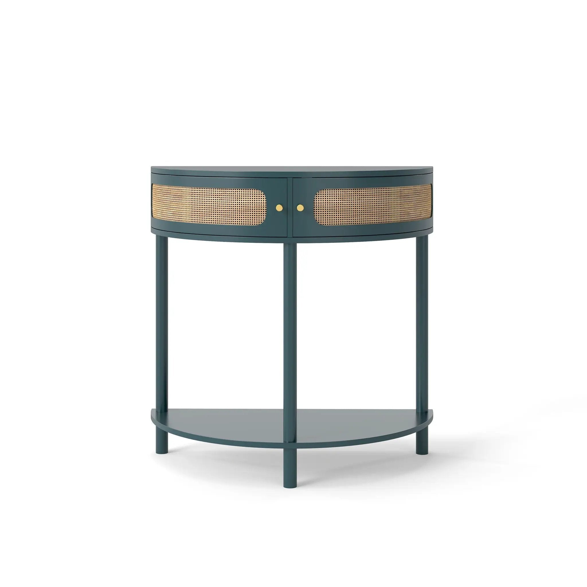 Boho Rattan Semi Circle End Table With Sliding Rattan Door, Storage And Bottom Shelf by HouseOfZazla