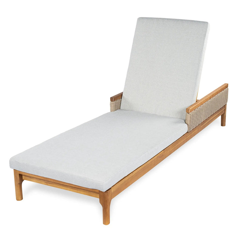 76.8" Solid Acacia Wood Sun Lounger Set of 2 with Grey Cushions by HouseOfZazla