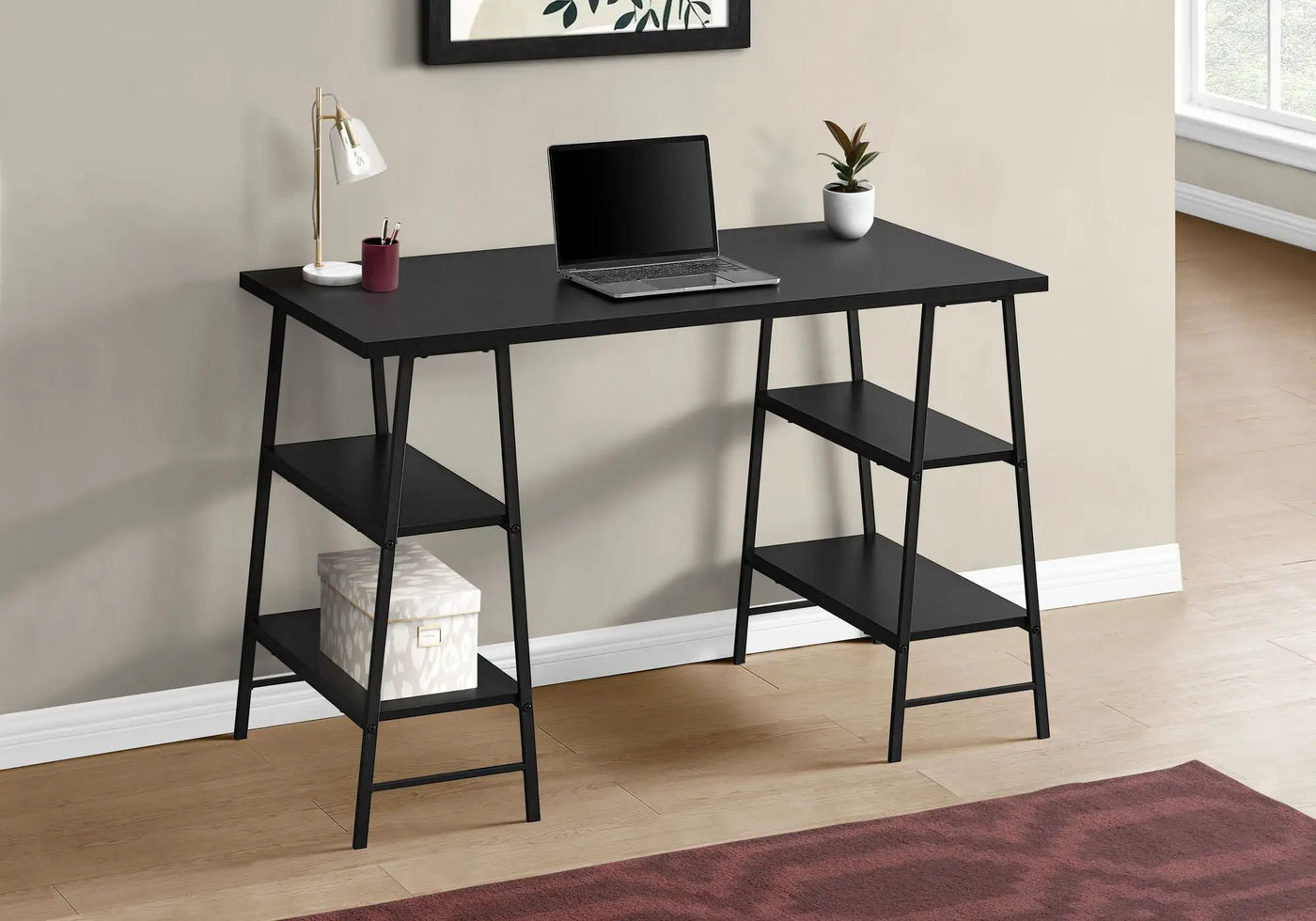 Computer Desk For Home Office, Storage Shelves, Industrial Design by HouseOfZazla