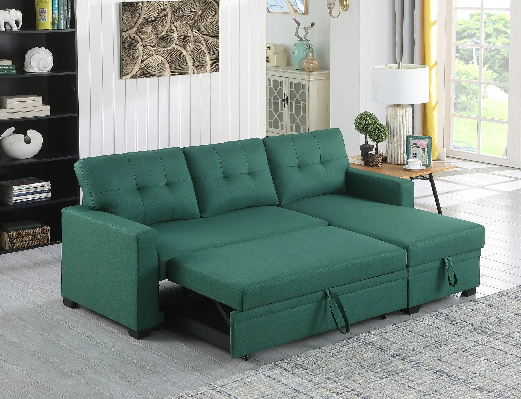 Upholstered Pull Out Sectional Sofa With Chaise by Unique Piece Furniture