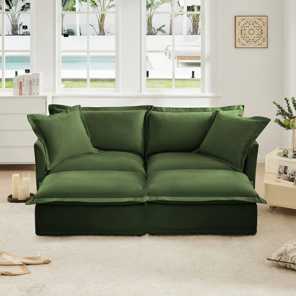 Slipcovered Sofa 2 Seater Sofa with 2 Ottomans, photo 2 of 10
