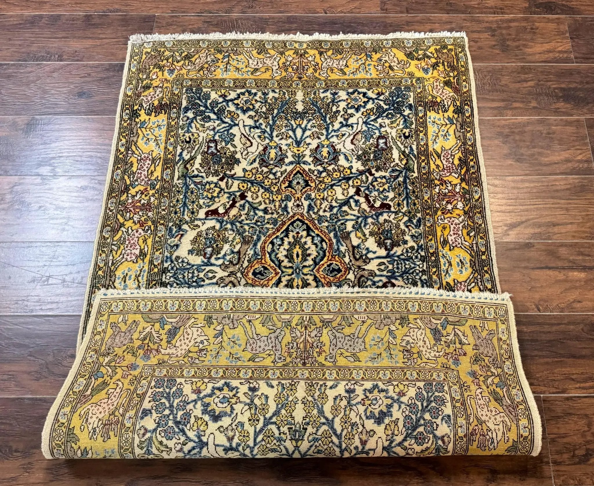 Persian Qum Tree of Life Rug 3.5 x 5.5, Animal Pictorials, Kork Wool with Silk Highlights by Jewel Rugs