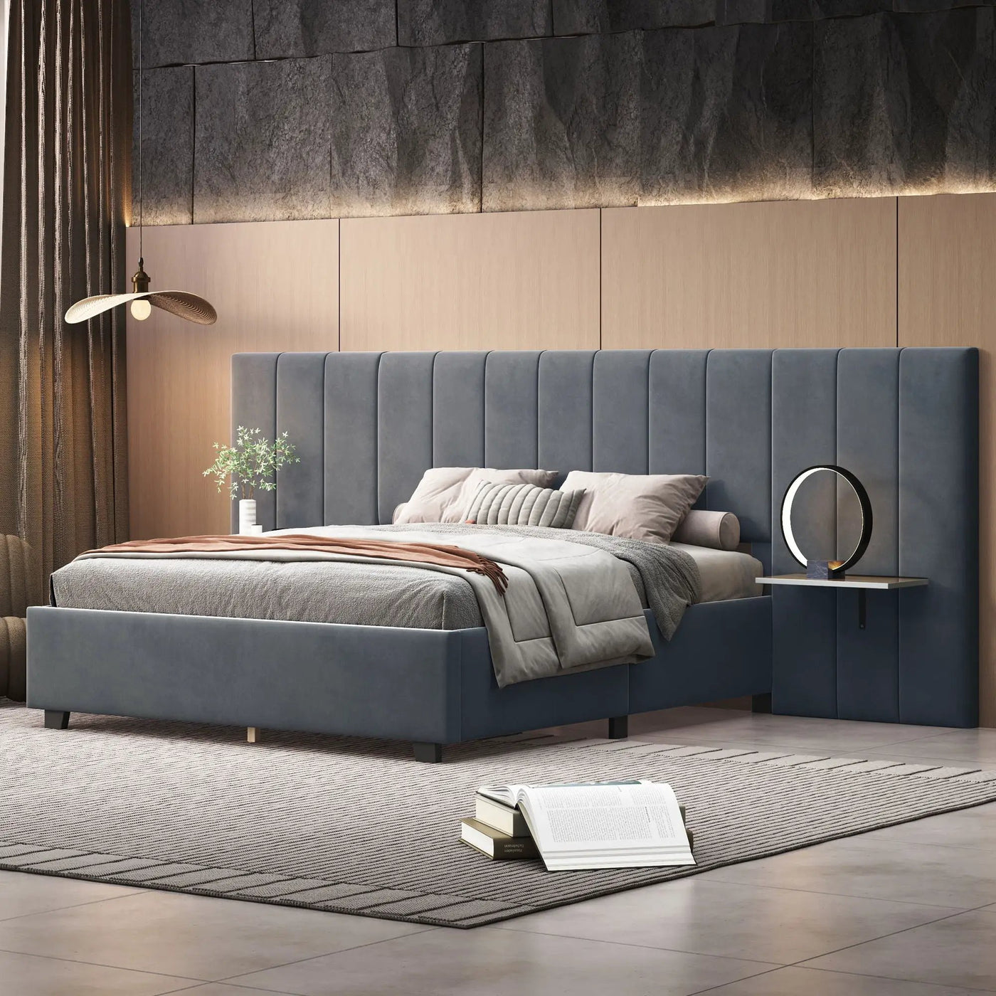 Upholstered Platform Bed With Big Headboard by HouseOfZazla