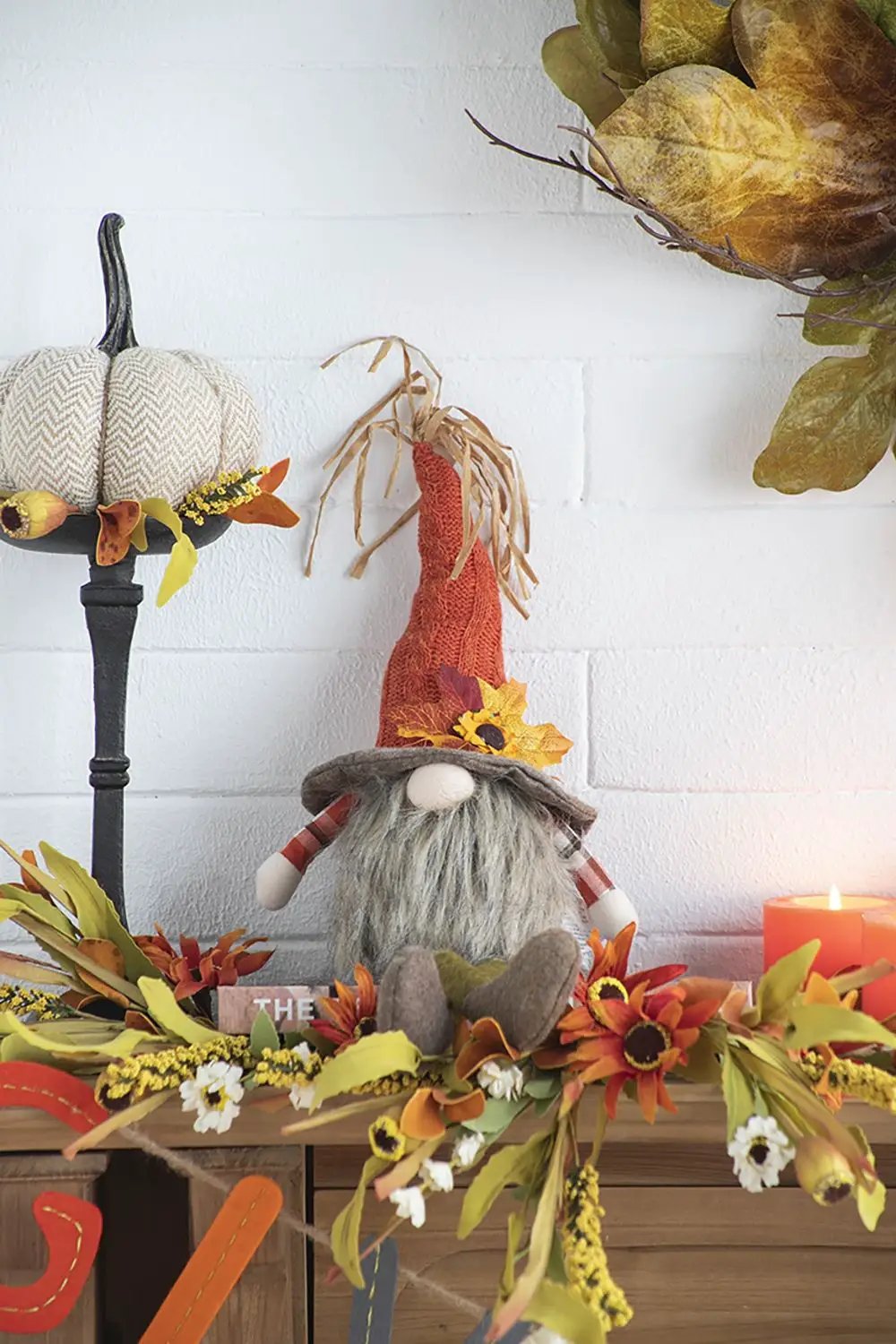 Sitting Gnome With Maple Leaf On Hat, For Holiday Harvest Festival Fall Festival & Thanksgiving Table Decorations (Set of 2) - Orange Multi by HouseOfZazla