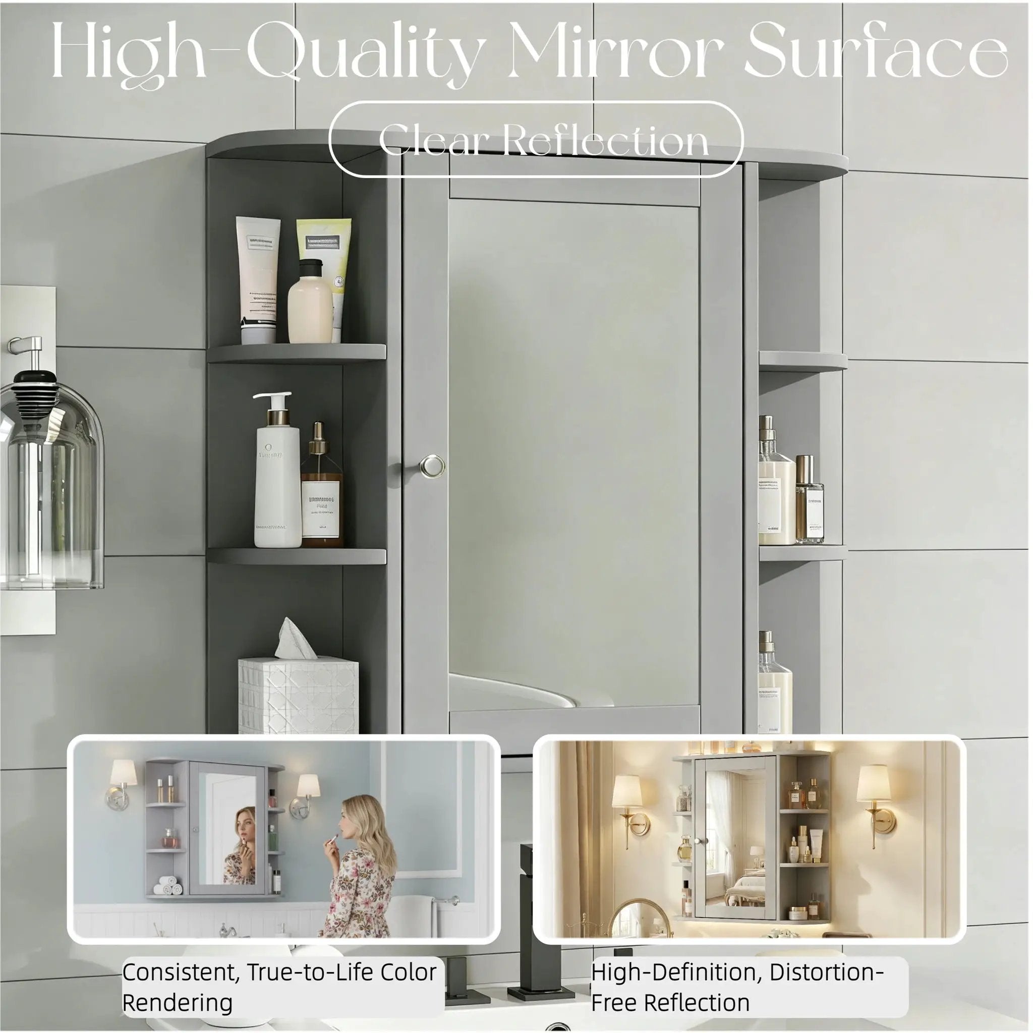 Bathroom Wall Storage Cabinet With Mirror And Adjustable Shelf, 6 Open Shelves by HouseOfZazla