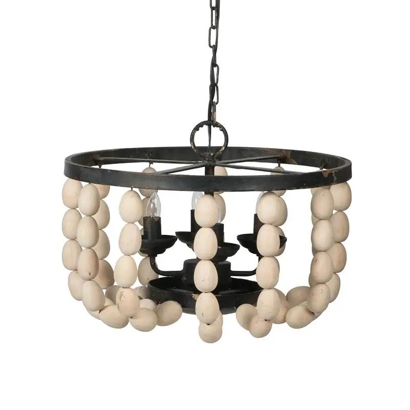 4 Light Wood Chandelier, Hanging Light Fixture With Adjustable Chain For Kitchen, Bulb Not Included - Cream by Unique Piece Furniture