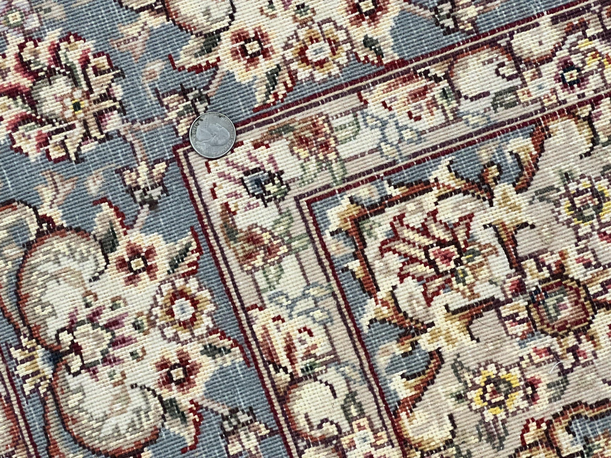 Sino Persian Square Rug 5x5, Very Fine Oriental Carpet, Wool & Silk Highlights, Ivory, Hand Knotted Handmade Vintage Traditional Rug by Jewel Rugs