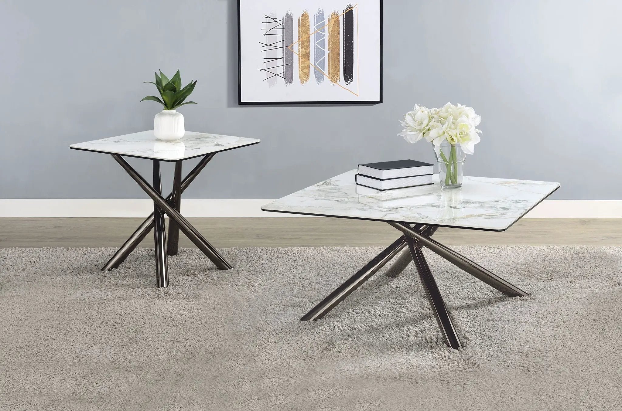 Carvell 2-piece Square Coffee and End Table Set Mirage White by Unique Piece Furniture