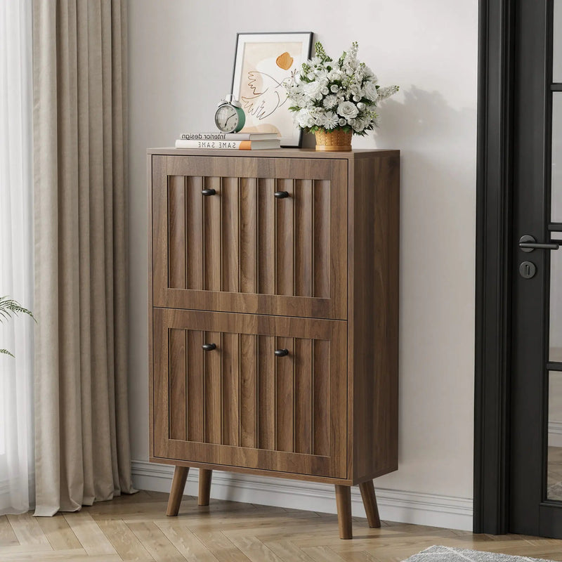 Shoe Cabinet, Upright Storage Unit - Walnut by Unique Piece Furniture