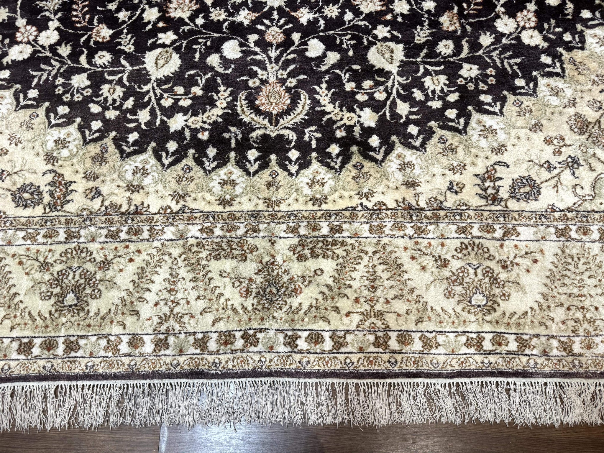 Indian Kashmiri Silk Rug 10x14, Floral Medallion by Jewel Rugs