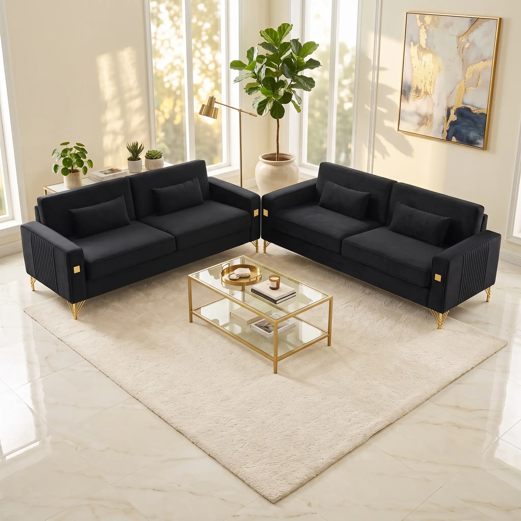 Black Velvet 2-Piece Sofa Set by HouseOfZazla