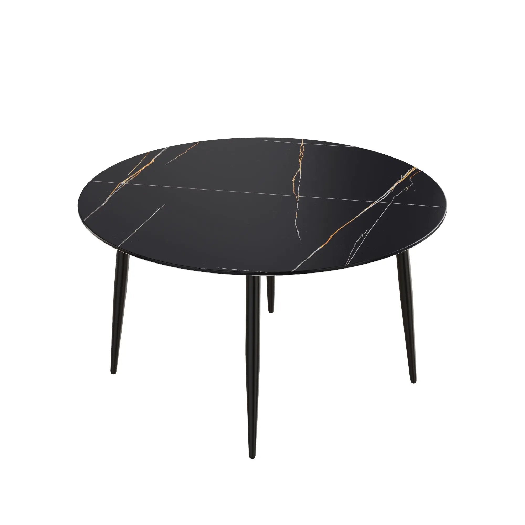 Modern Artificial Stone Round Dining Table With Metal Legs, Can Accommodate 6 People - Black by HouseOfZazla