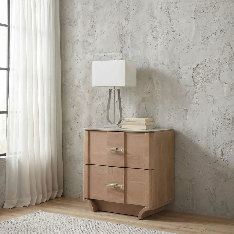 Leanne 2-drawer Sinter Stone Top Nightstand Light Oak by Unique Piece Furniture
