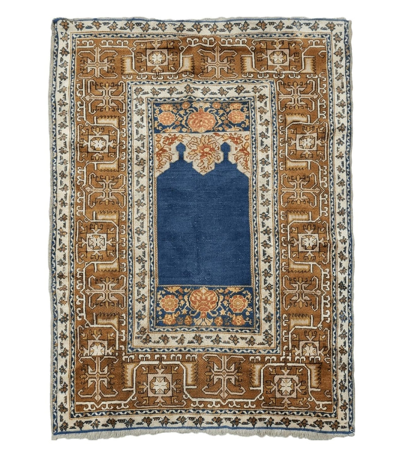 Antique Turkish Anatolian Ghiordes Prayer Rug, Twin Mihrabs, Rare Collectible Oriental Rug, Early 20th Century Prayer Rug, 3'9" x 5'2" by Jewel Rugs