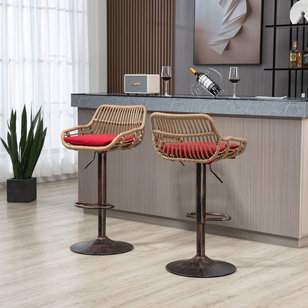 Modern Swivel Bar Stools Adjustable Counter Chairs With Footrest (Set of 2), photo 32 of 37