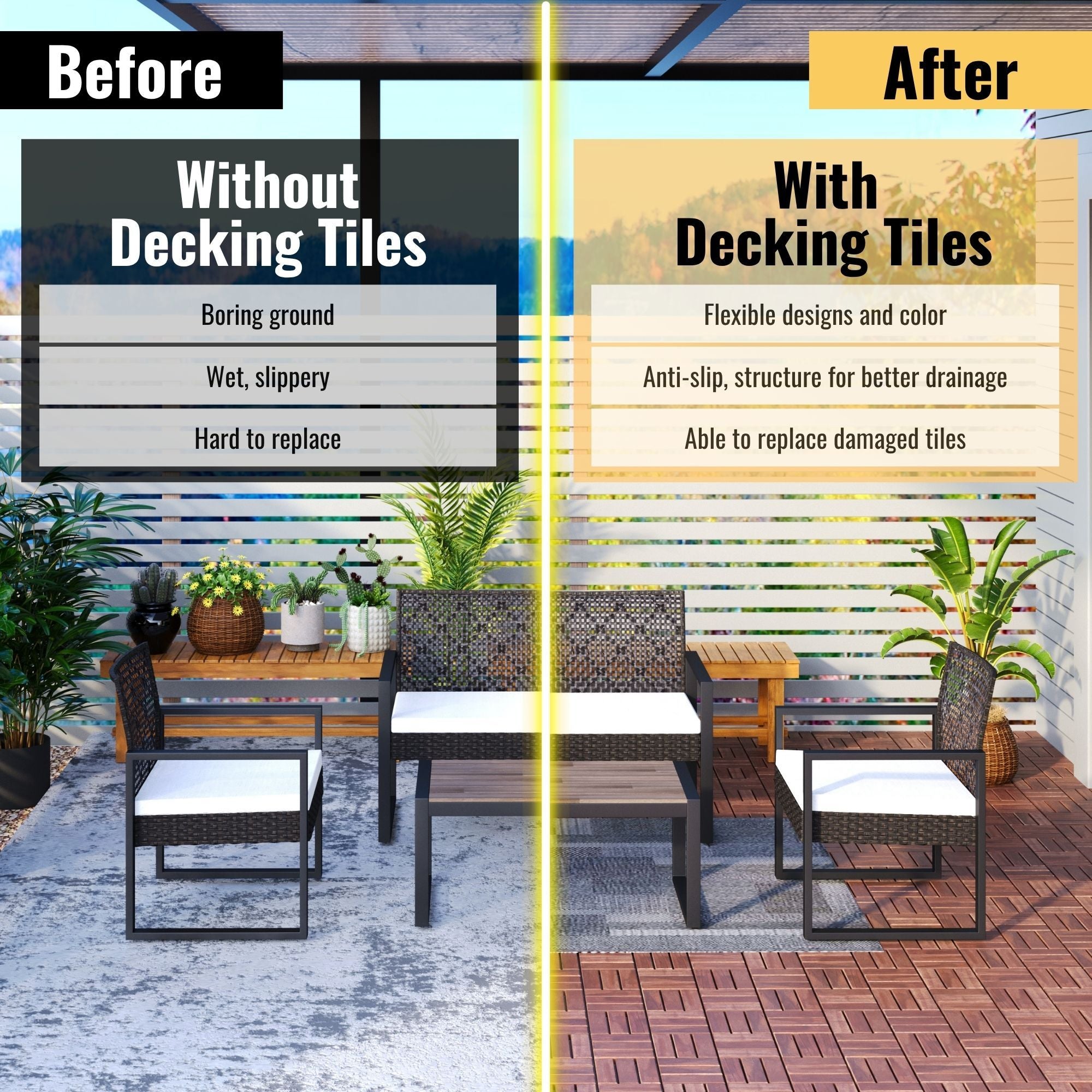 Interlocking Deck Tiles Checker Pattern, Square Acacia Hardwood Outdoor Flooring For Patio, Bancony, Pool Side by HouseOfZazla