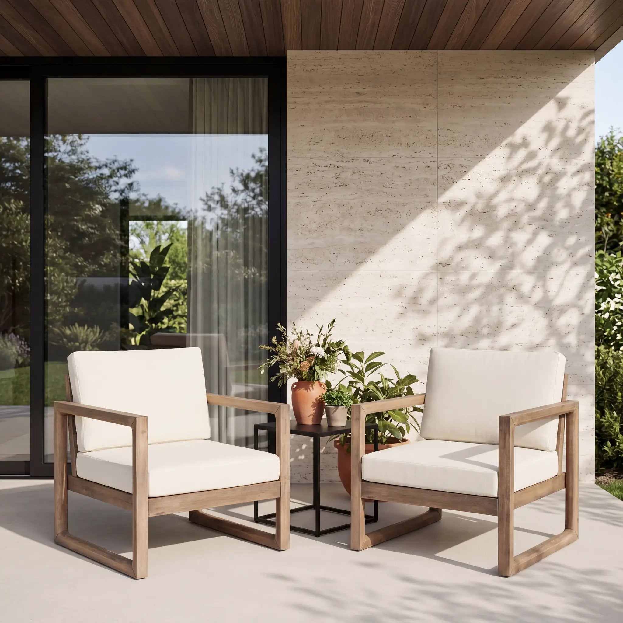 Set of 2 Outdoor Acacia Wood Patio Club Chair by HouseOfZazla