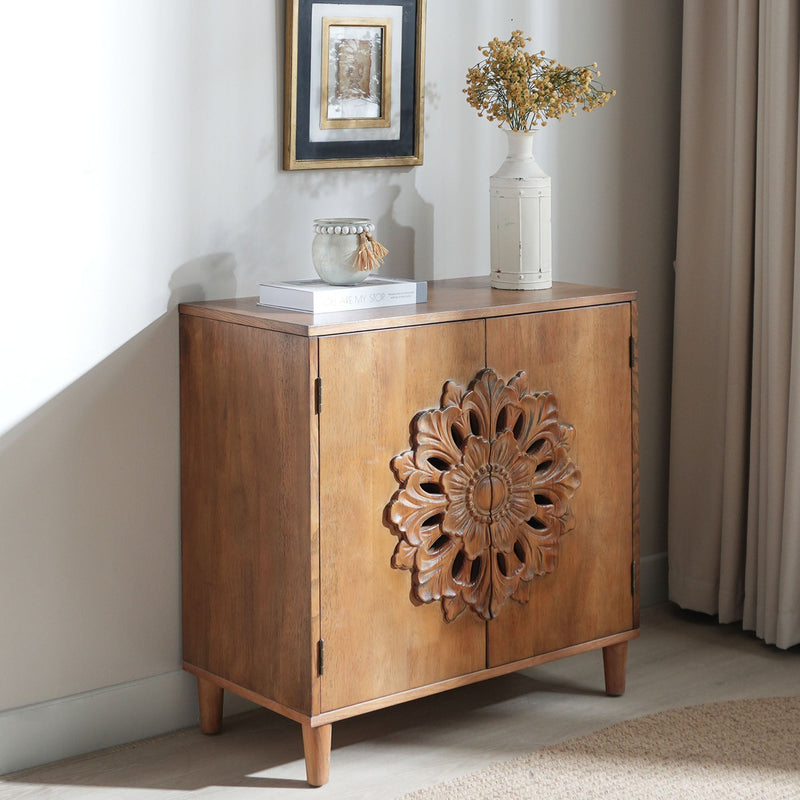Rustic Hand-Carved Wooden 2-Door Cabinet, photo 3 of 10