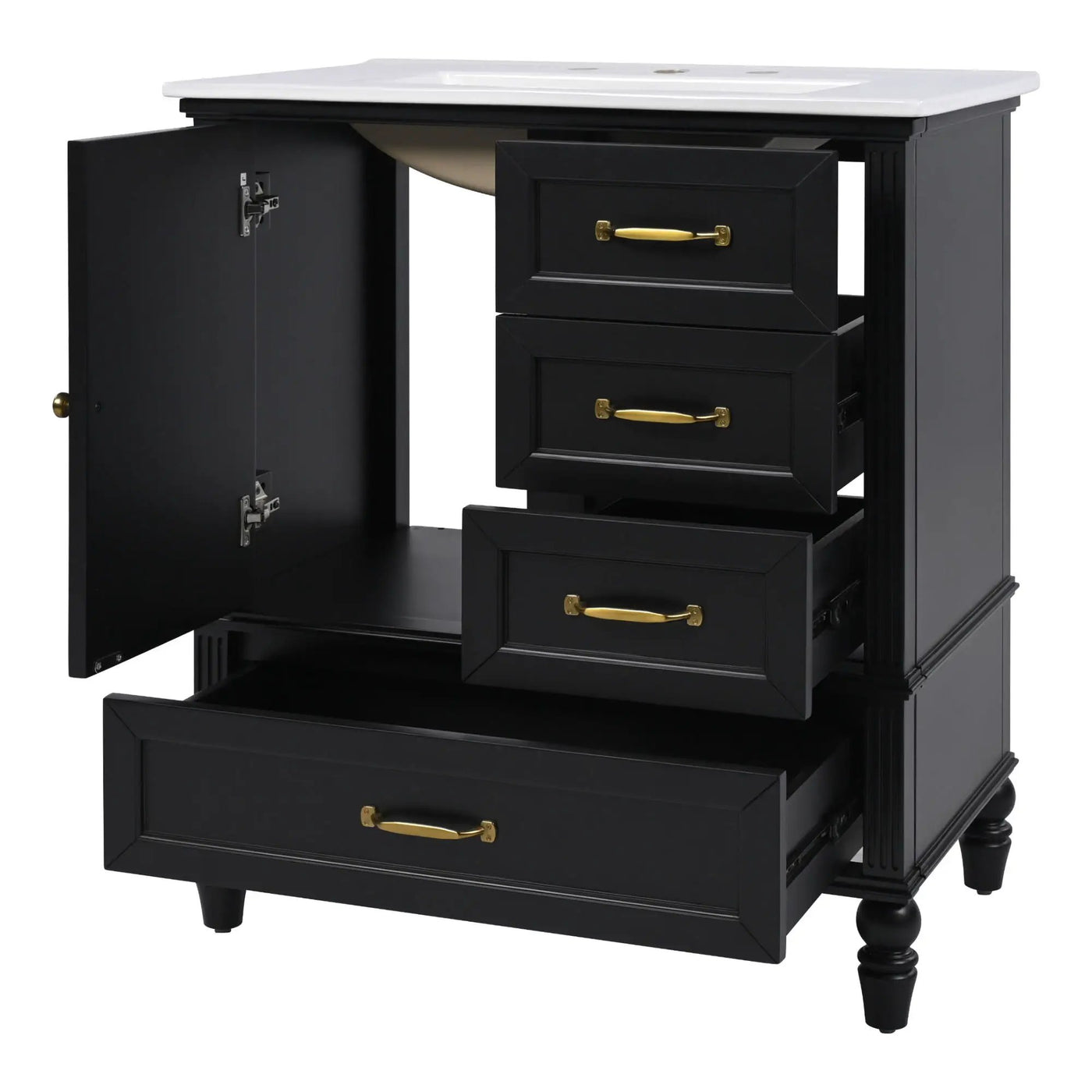 30" Bathroom Vanity With Sink, 3 Drawers, Adjustable Feet by HouseOfZazla