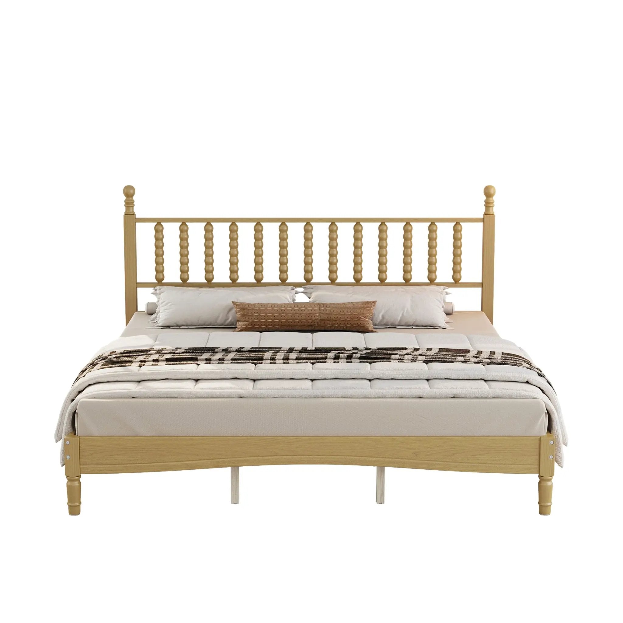 King Size Wood Platform Bed with Gourd Shaped Headboard by HouseOfZazla